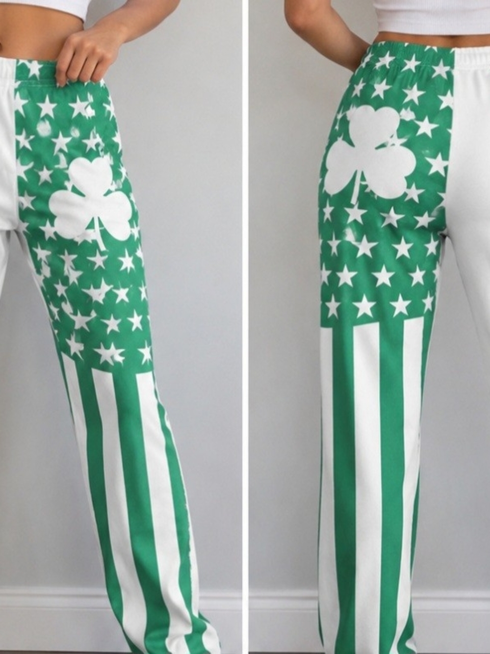 St. Patrick's Green Shamrock Stripe Wide-Leg Pants